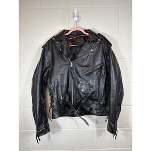 Interstate Leather Jacket Mens XL Black Full Zip Motorcycle Rider Biker Grunge